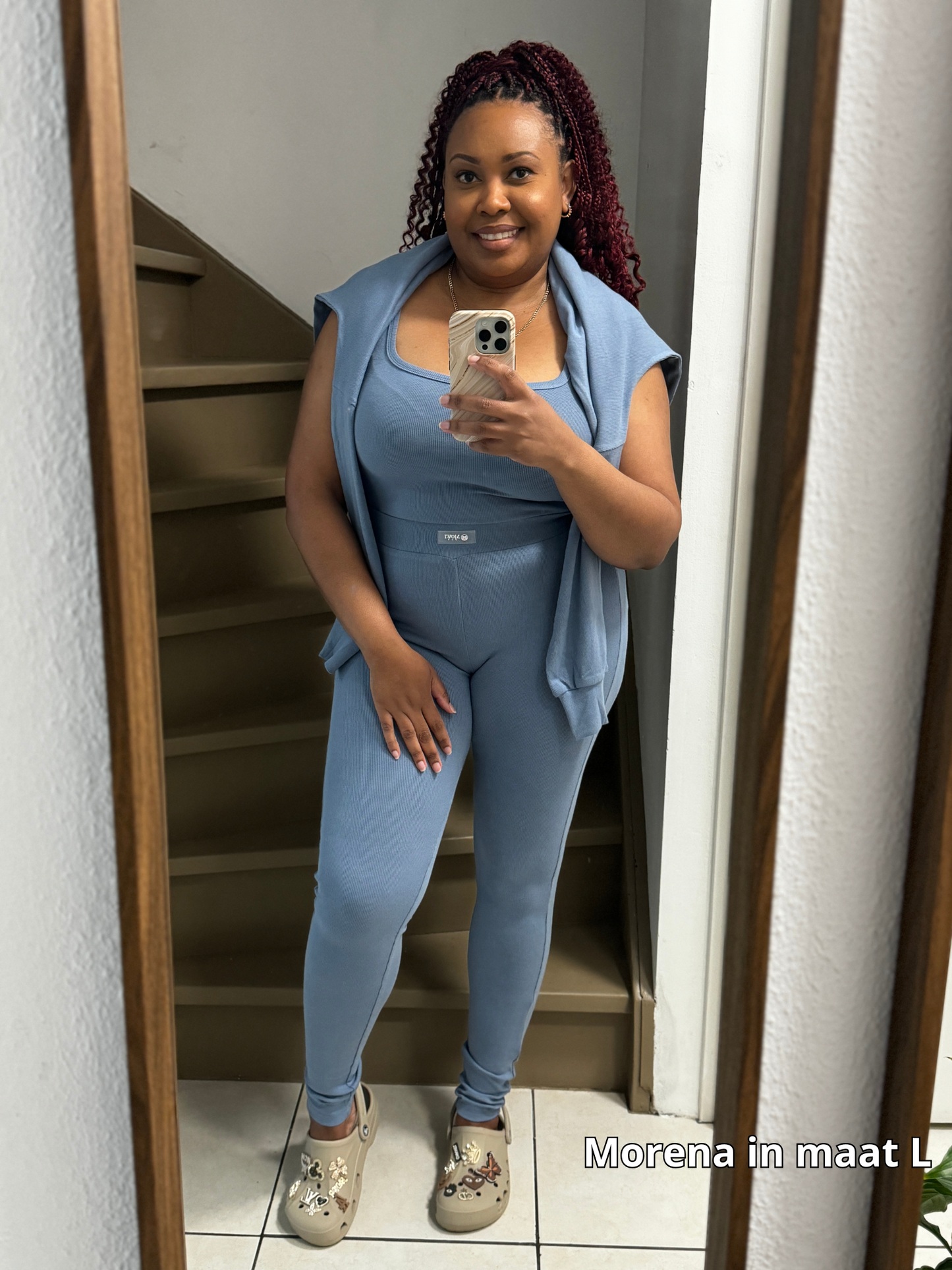 Blauw legging set voor thuis/ dames