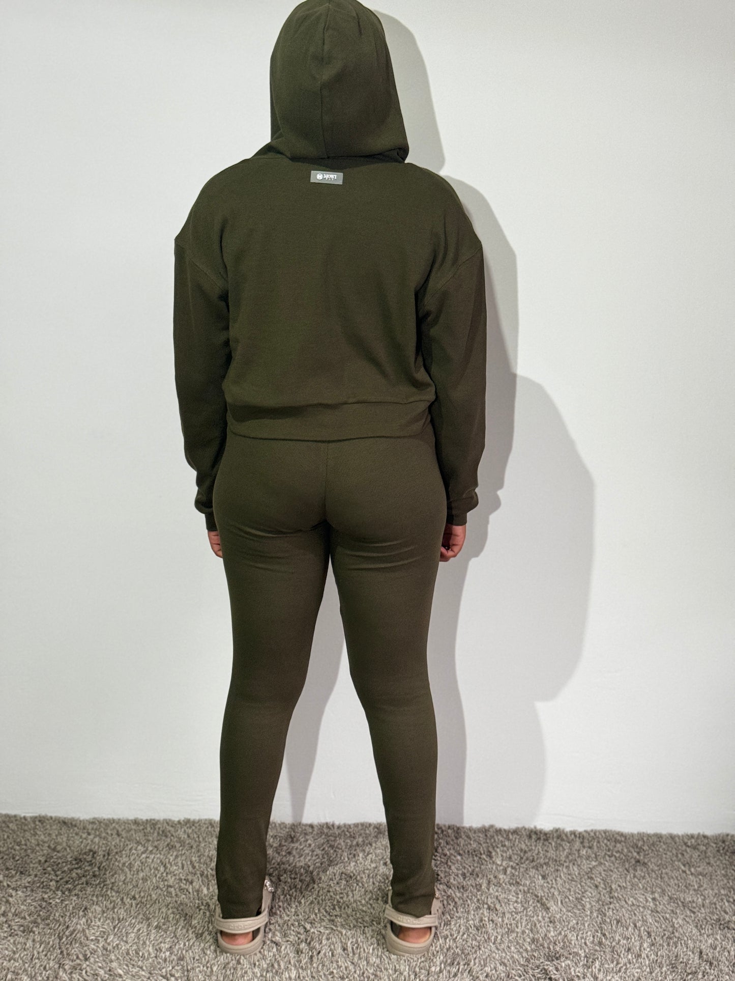 Olijfgroen 3 Delig hoodie legging met rits