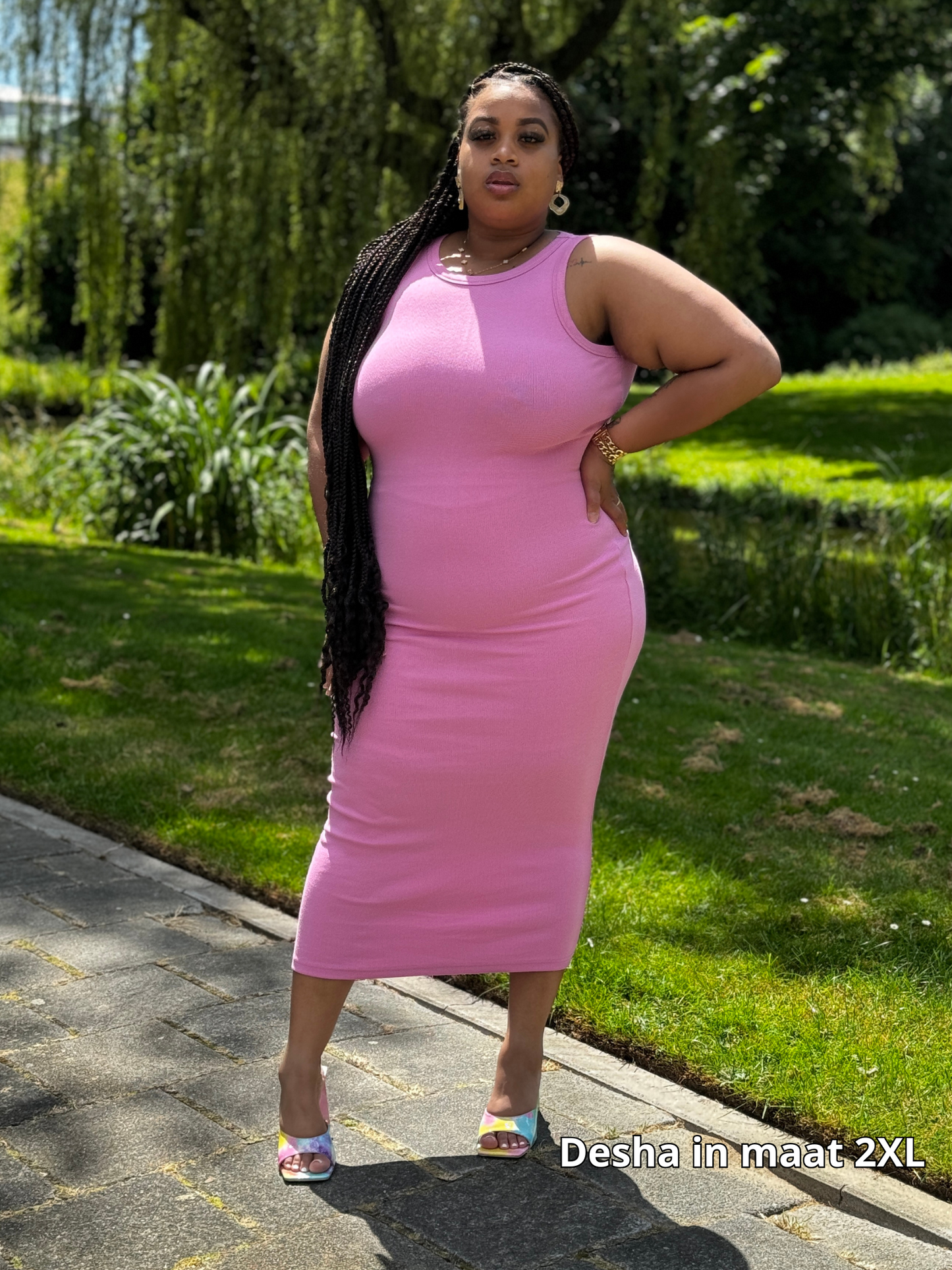 Roze jurk in S t/m 2XL