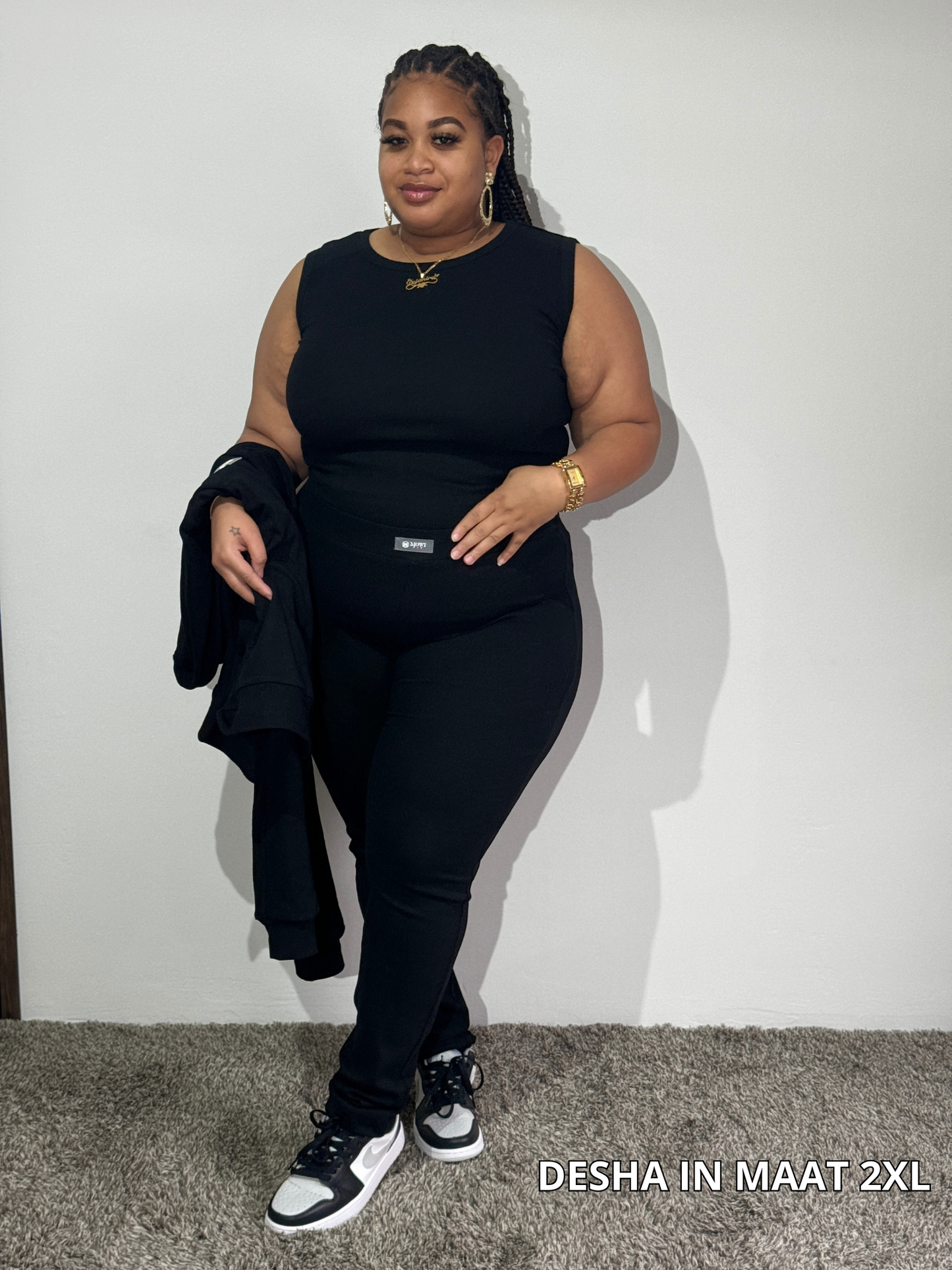 Zwarte Hoodie Legging Set, comfortabel en zacht. Plussize
