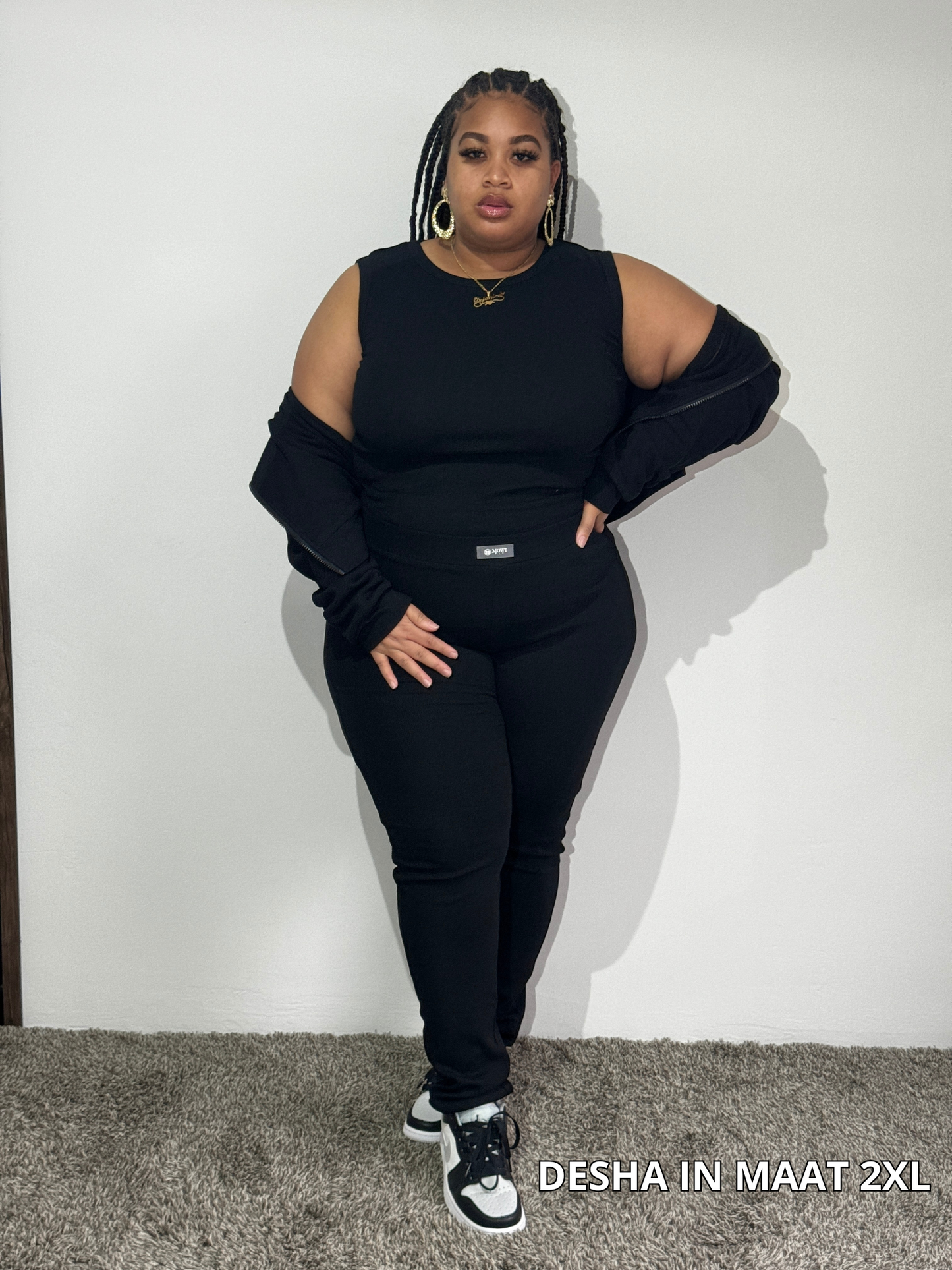 3 delig Zwarte Hoodie Legging Set in Plussize