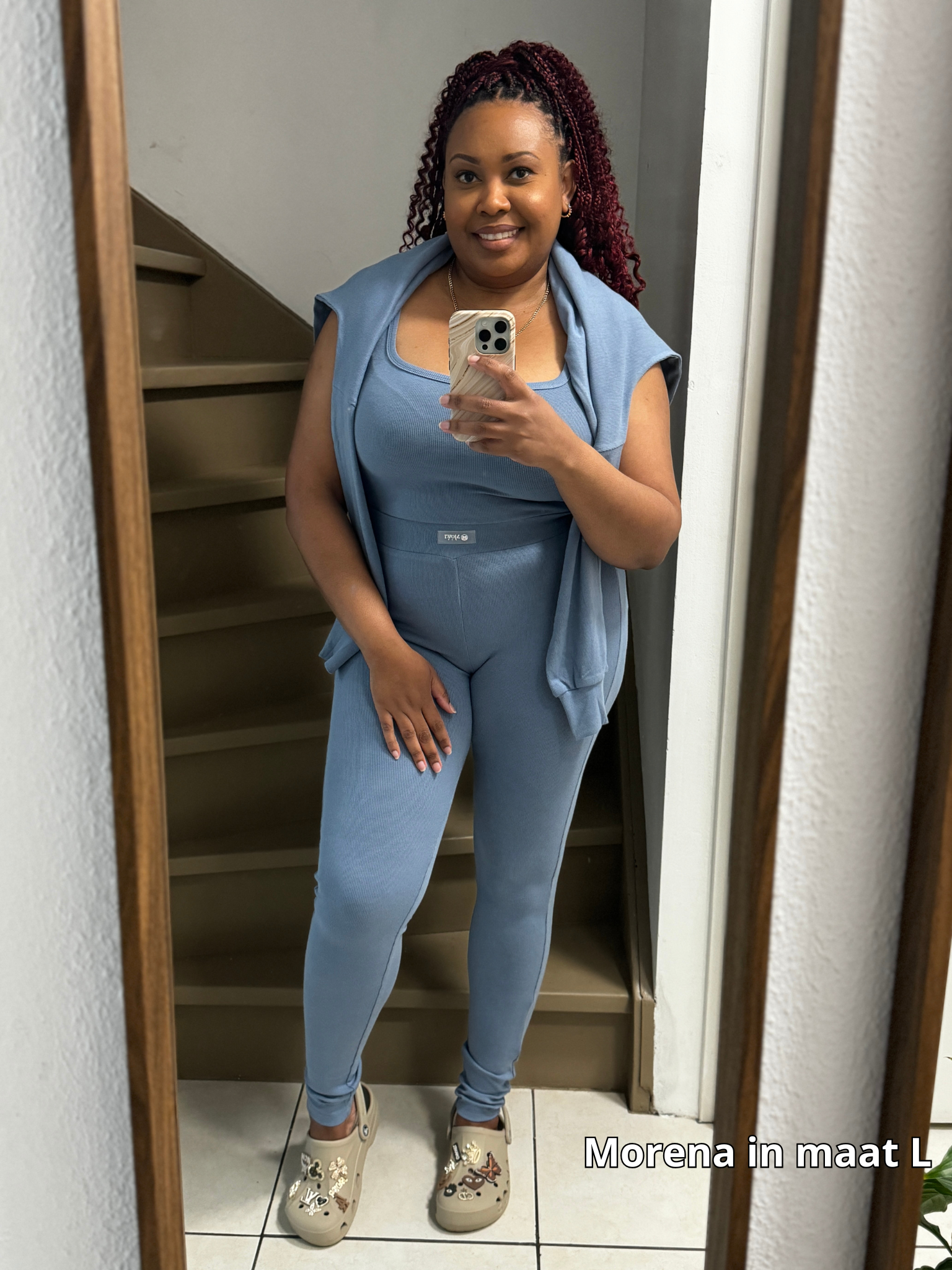 Blauw legging set voor thuis/ dames