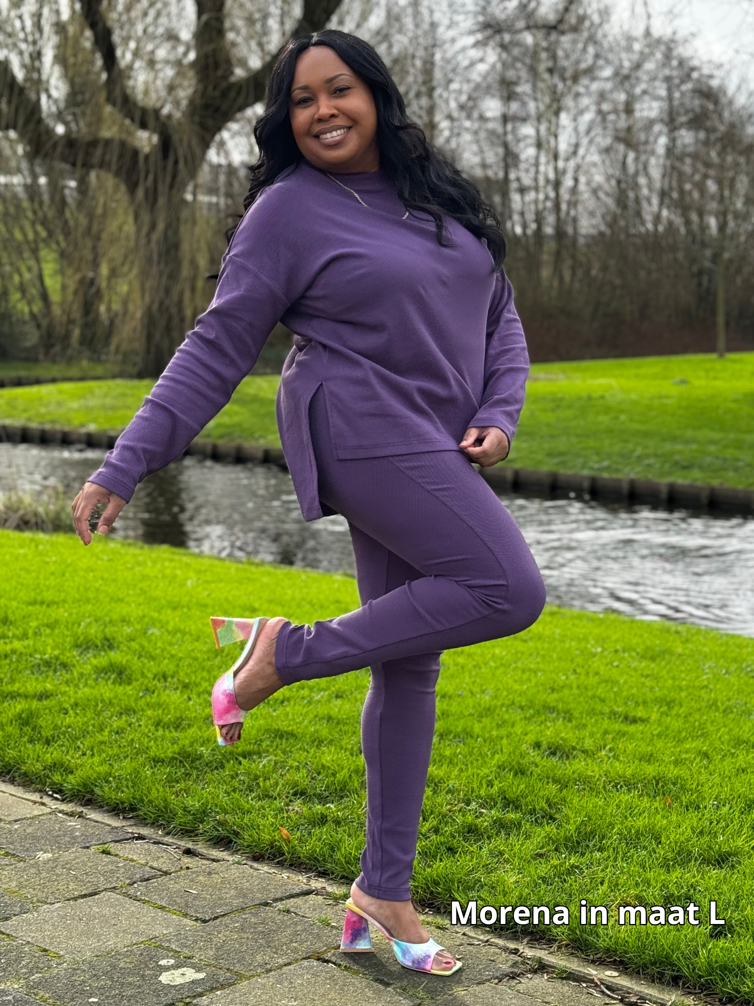 legging set met split aan de zijkant, super lange binnen been lengte, verwen je zelf