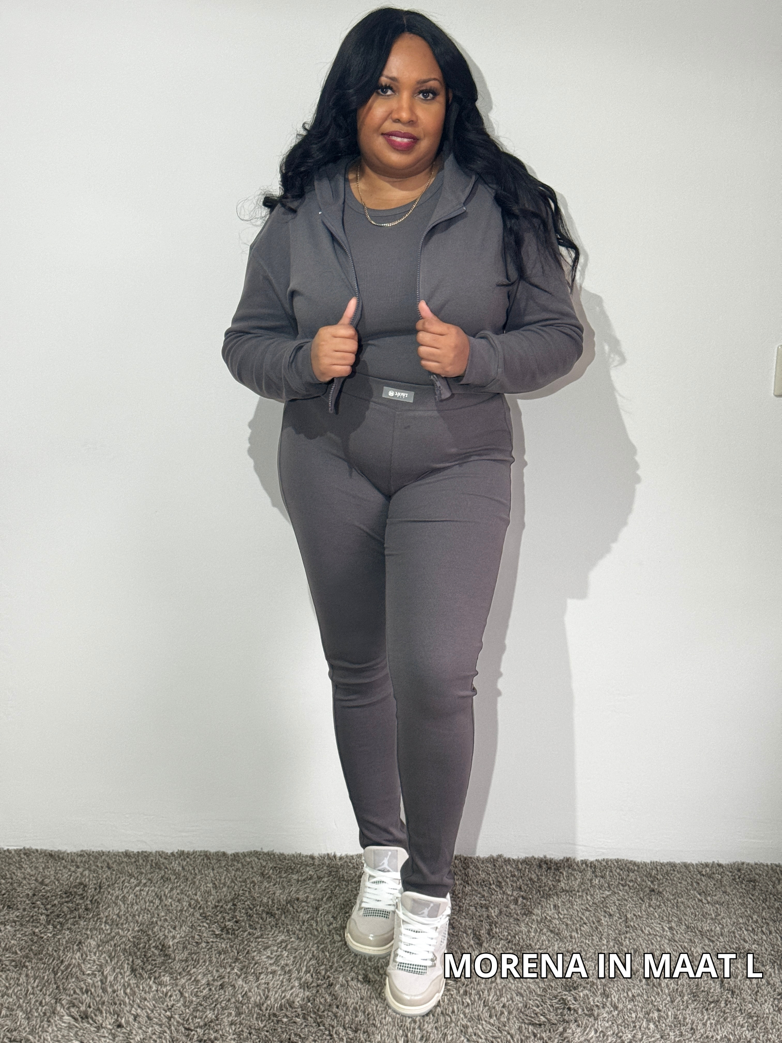 Beste Grijze Hoodie Leging Set met veel stretch.