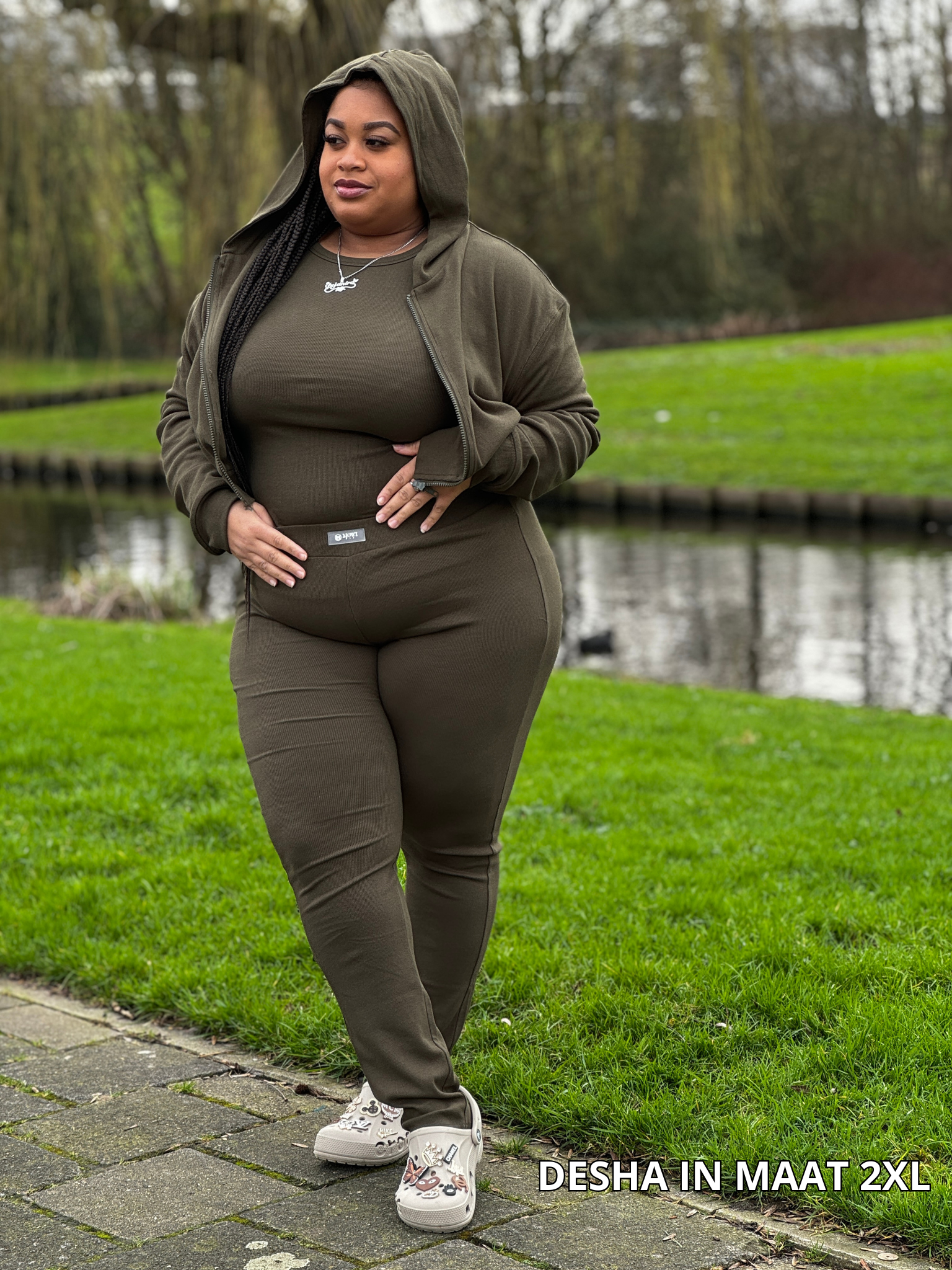 3 delig Groene Hoodie Legging Set, zacht en comfy