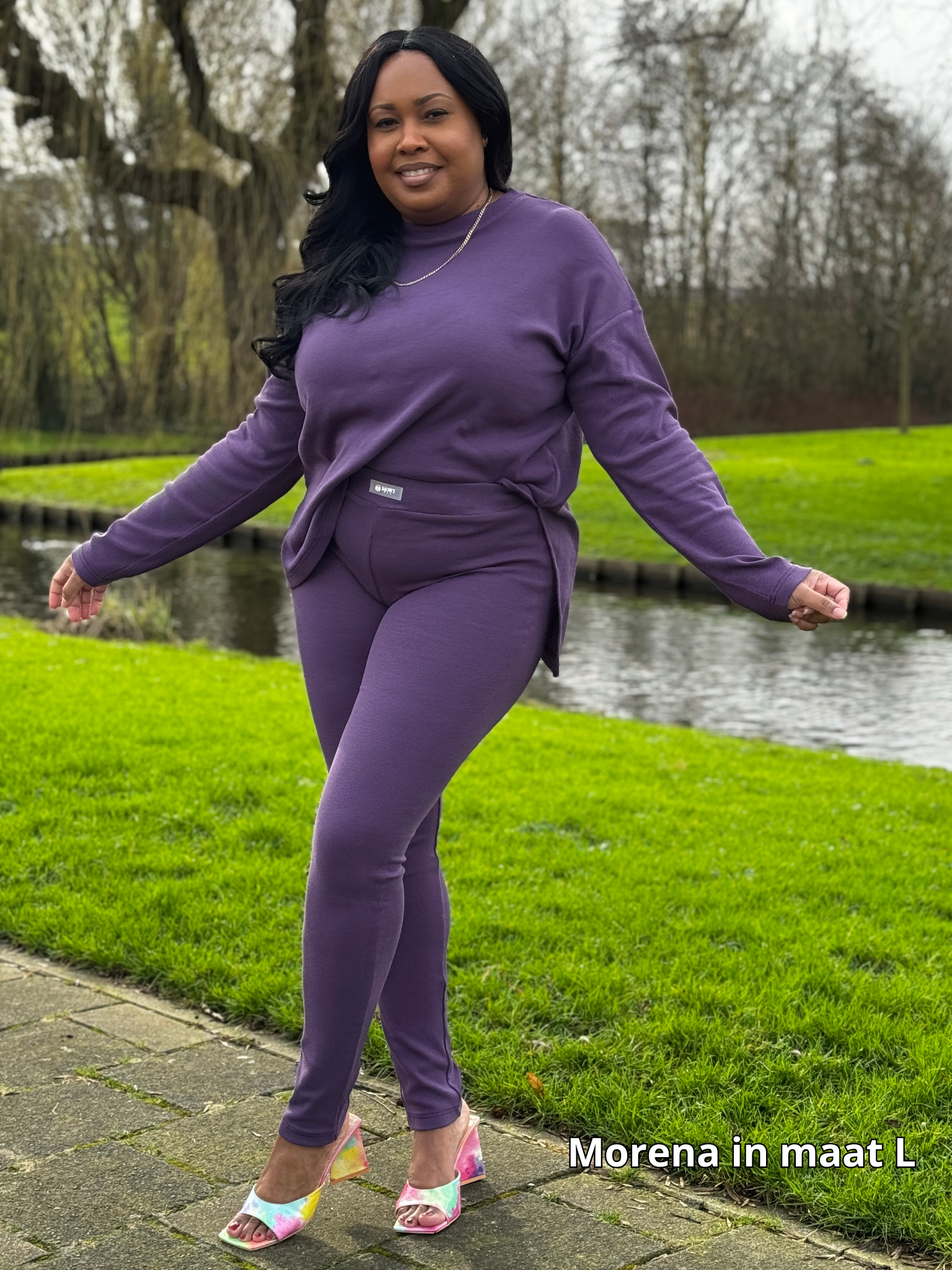 Paars Legging Set met lange mouwen, super zacht en stretchy