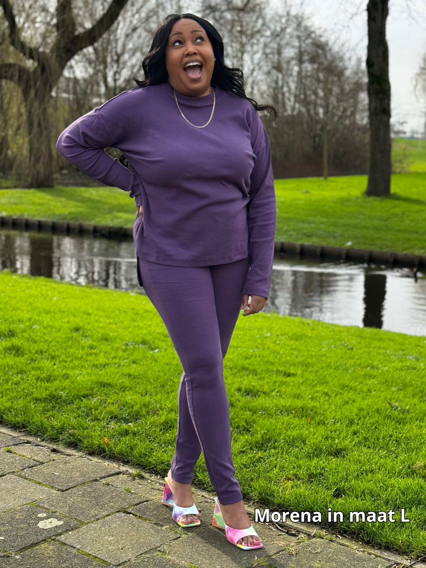 paars lange mouwen legging set, dress it up or down!