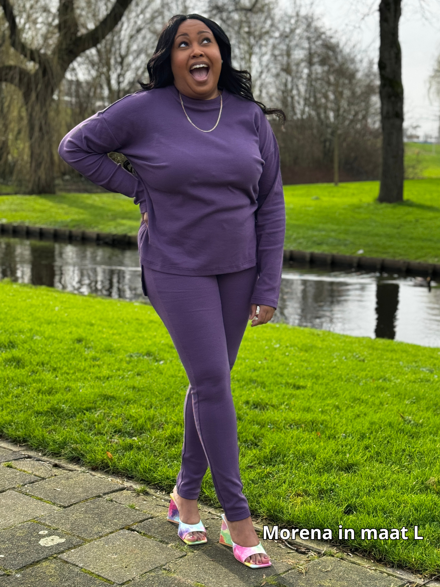 paars lange mouwen legging set, dress it up or down!