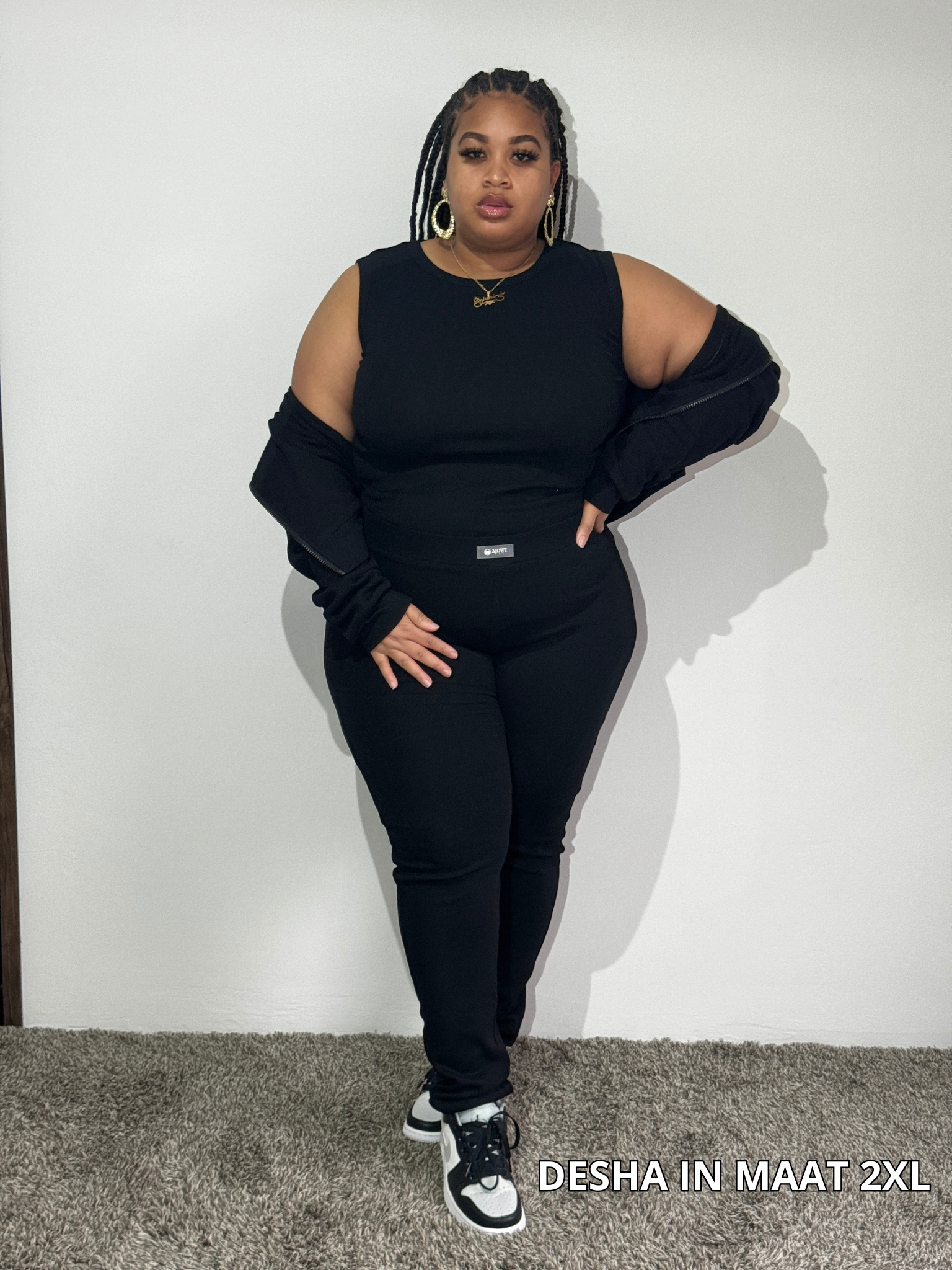3 delig Zwarte Hoodie Legging Set in Plussize